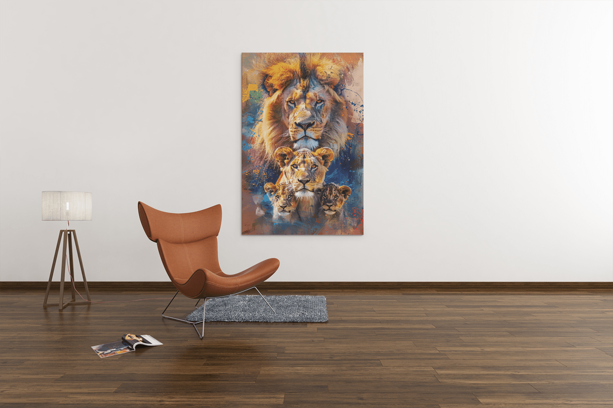 ALIVA 1382 leeuwen familie op canvas doek b