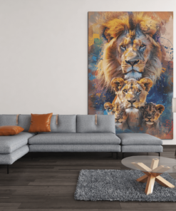 ALIVA 1382 leeuwen familie op canvas doek c