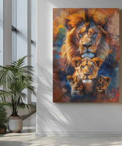 ALIVA 1382 leeuwen familie op canvas doek d