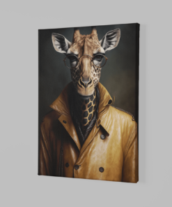 Alternative view of Giraffe met Leren Jas Canvas Schilderij