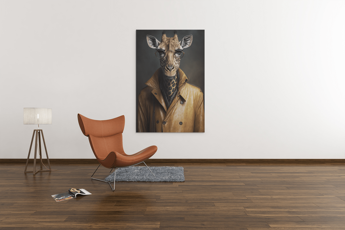 ALIVA 1386 giraffe in leren jas canvas schilderij b