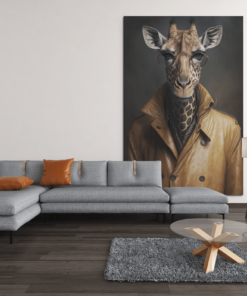 Giraffe met Leren Jas Canvas Schilderij - Afbeelding 3