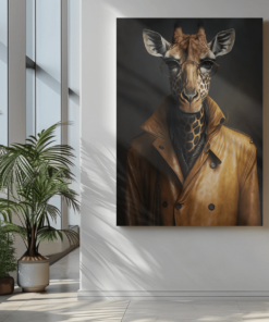 Giraffe met Leren Jas Canvas Schilderij - Afbeelding 4