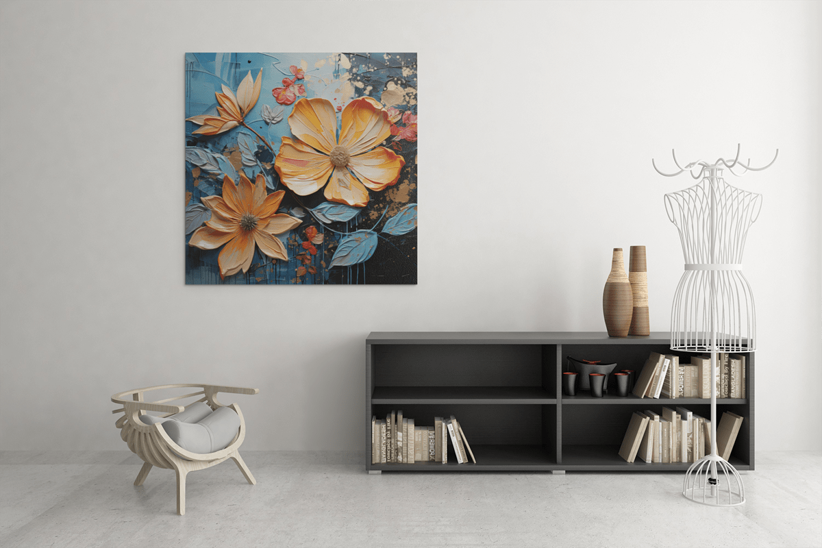 OEFE 1213 olieverf gele bloemen canvas schilderij c