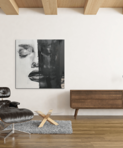 Vrouw Zwart Wit Vierkant Schilderij - Afbeelding 4