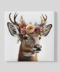 Hert met Bloemen Canvas Schilderij