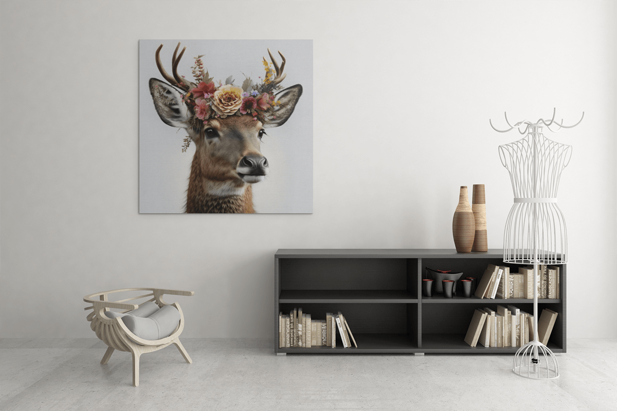 OEFE 1222 hert met bloemen canvas schilderij c