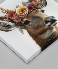 Hert met Bloemen Canvas Schilderij - Afbeelding 3