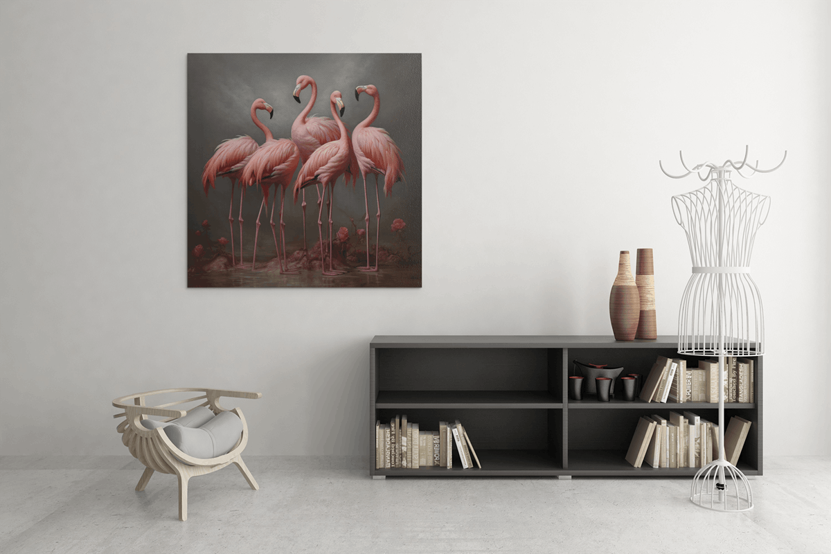 OEFE 1235 flamingos canvas schilderij c 1
