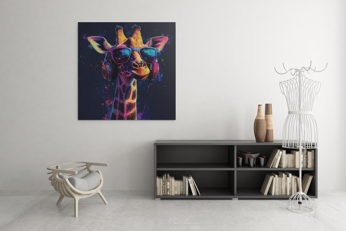 OEFE 1240 giraffe met koptelefoon canvas schilderij c