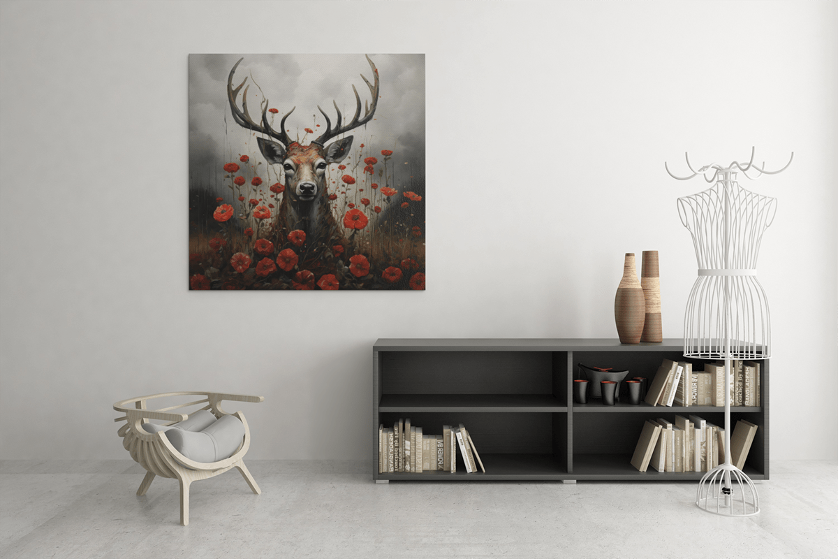 OEFE 1242 her en bloemen canvas schilderij c