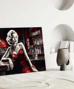 Marilyn aan de bar Glasschilderij - Afbeelding 4