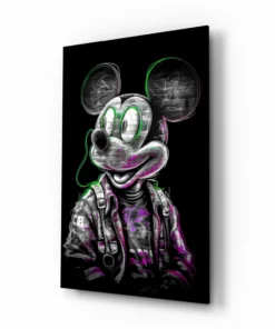 Neon Mickey Glasschilderij