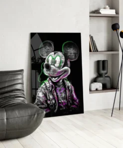 Neon Mickey Glasschilderij