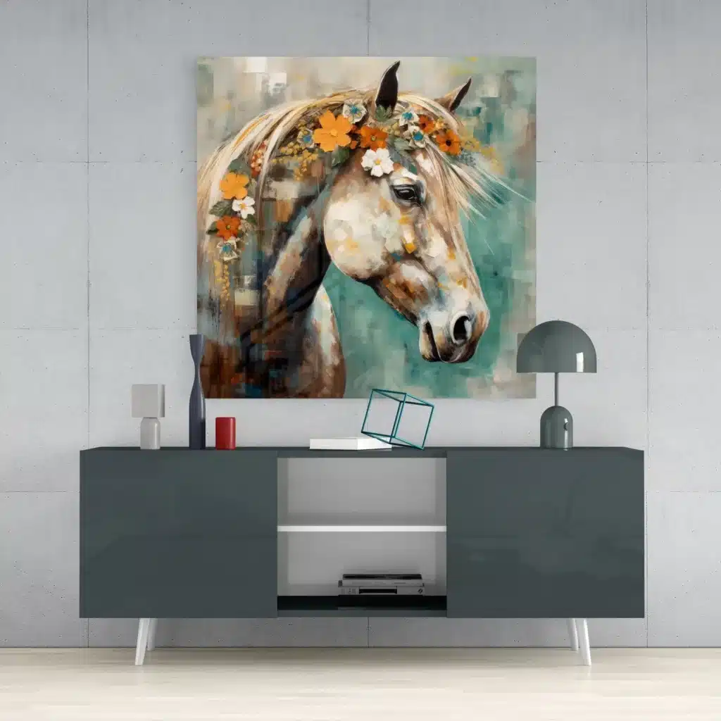 sdn 3039 paard en bloemen glasschilderij