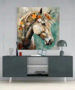Paard en Bloemen Glasschilderij - Afbeelding 4