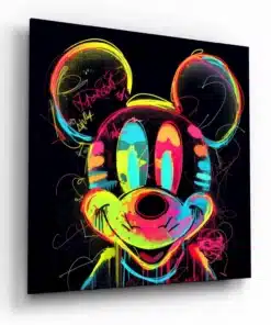 Glasschilderij Neon Mickey