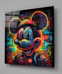 Alternative view of Neonlichten Mickey Glasschilderij
