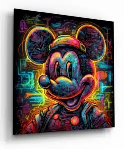 Neonlichten Mickey Glasschilderij