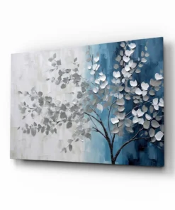 Boom met Witte Bladeren Glasschilderij