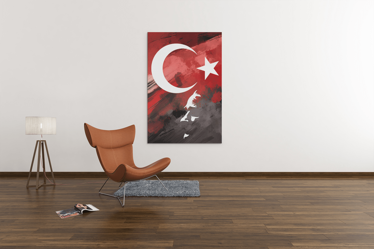 ALIVA 1398 turkse vlag met ataturk silhouet canvas schilderij b