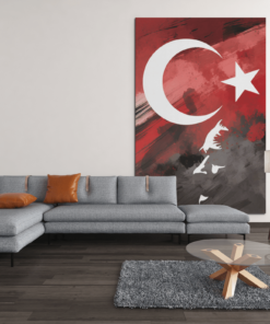 ALIVA 1398 turkse vlag met ataturk silhouet canvas schilderij c