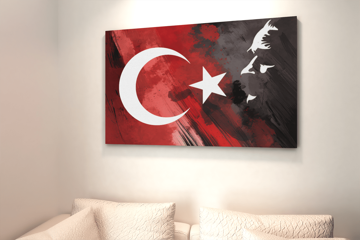 ALIVA 1399 turkse vlag met ataturk silhouet canvas schilderij c