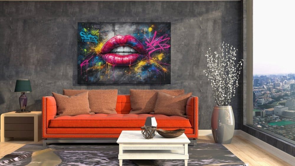 Graffiti Lippen Canvas Schilderij - Afbeelding 4