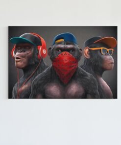 3 Coole Apen Canvas Schilderij