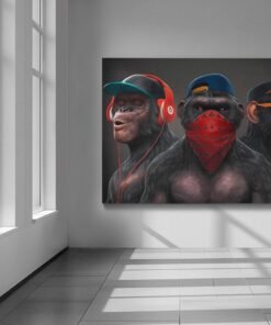 3 Coole Apen Canvas Schilderij - Afbeelding 3