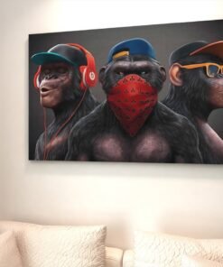 3 Coole Apen Canvas Schilderij - Afbeelding 5