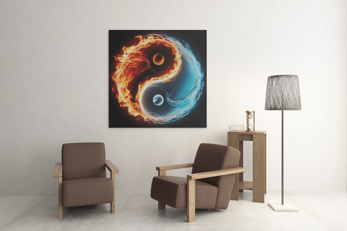 OEFE 1250 yin en yang vierkant canvas schilderij ad