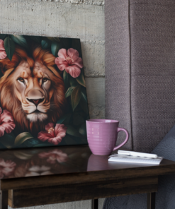 OEFE 1259 vierkant schilderij leeuw met bloemen b