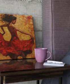 Vrouw met Rode Jurk Vierkant Schilderij - Afbeelding 3