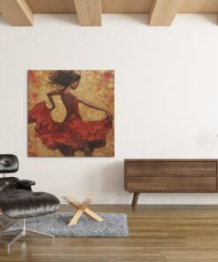 Vrouw met Rode Jurk Vierkant Schilderij - Afbeelding 4