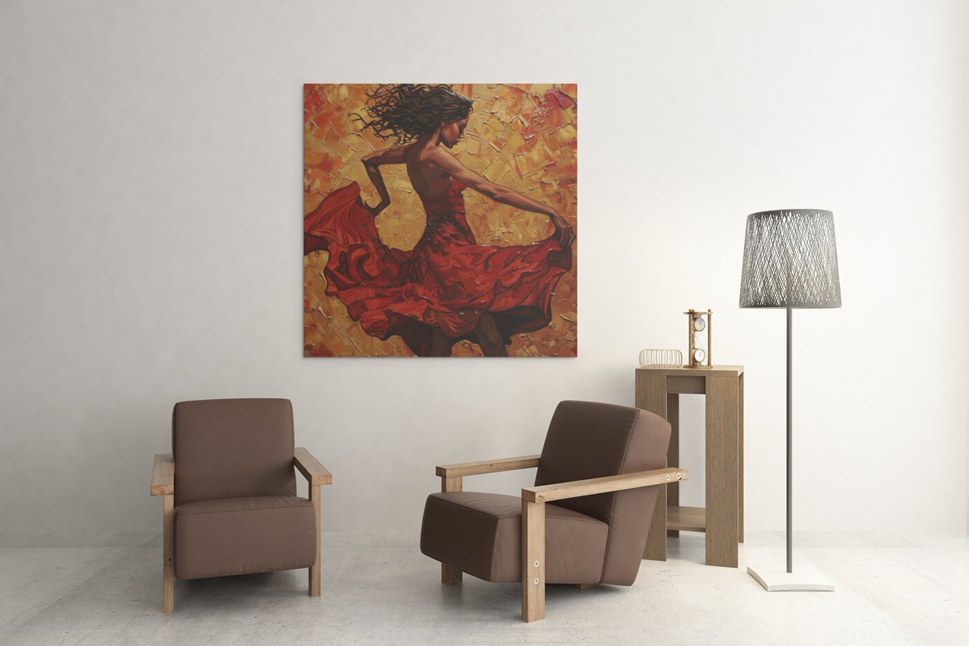 OEFE 1264 vrouw met rode jurk vierkant schilderij d