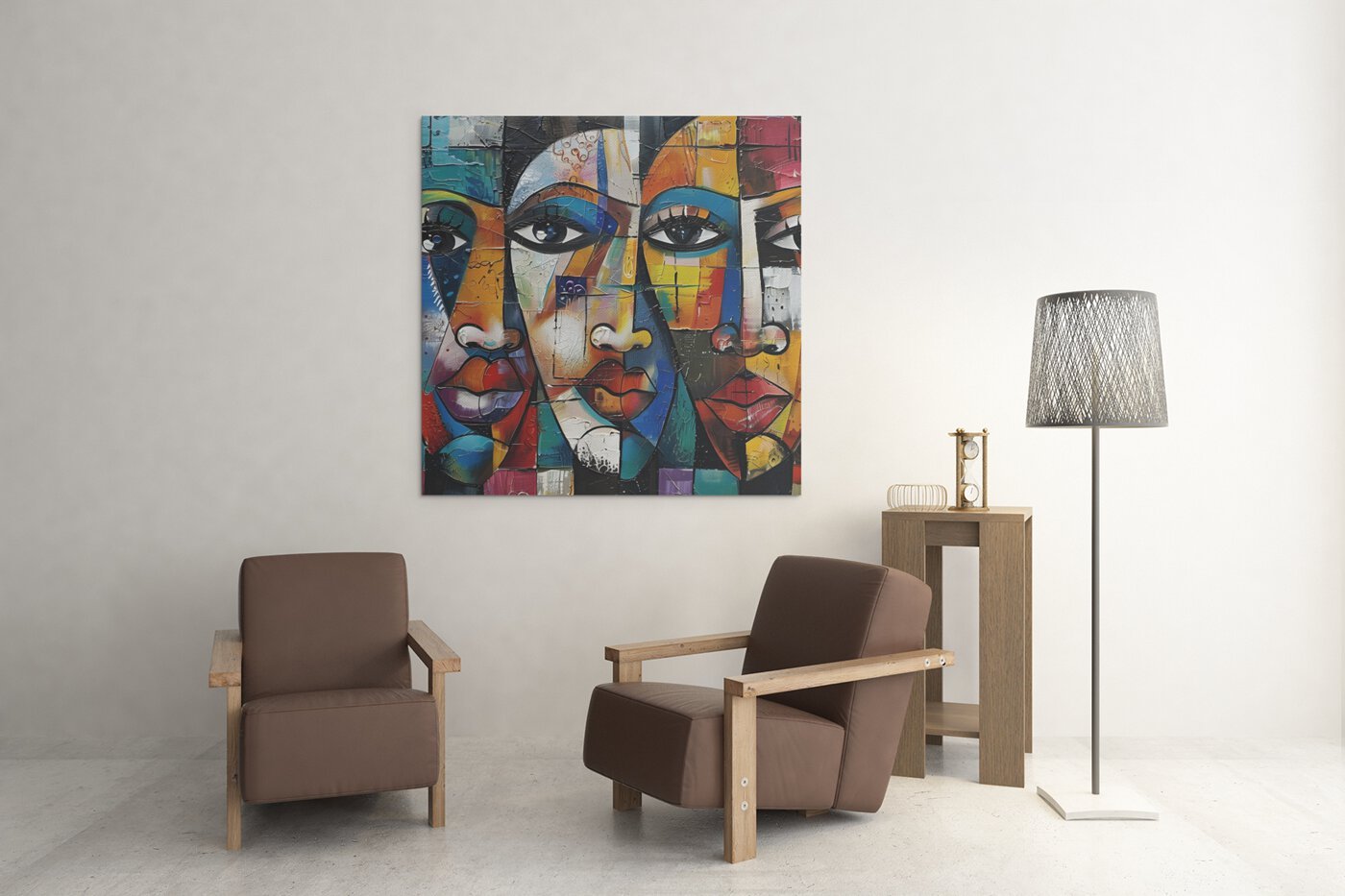 OEFE 1270 abstracte gezichten vierkant schilderij