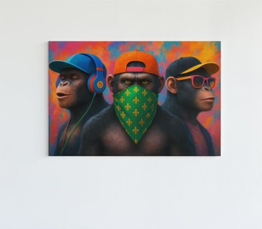 Drie Apen in Stijl Canvas Schilderij