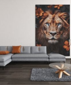 ALIVA 1423 leeuw en oranje bloemen canvas schilderij