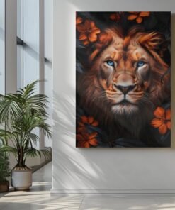 ALIVA 1423 leeuw en oranje bloemen canvas schilderij a