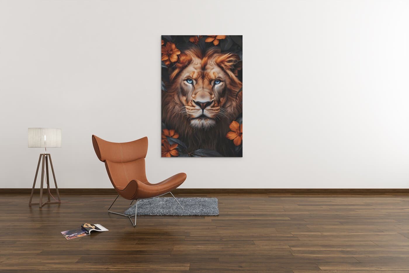 ALIVA 1423 leeuw en oranje bloemen canvas schilderij b