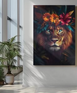 ALIVA 1424 leeuw en bloemen canvas schilderij a