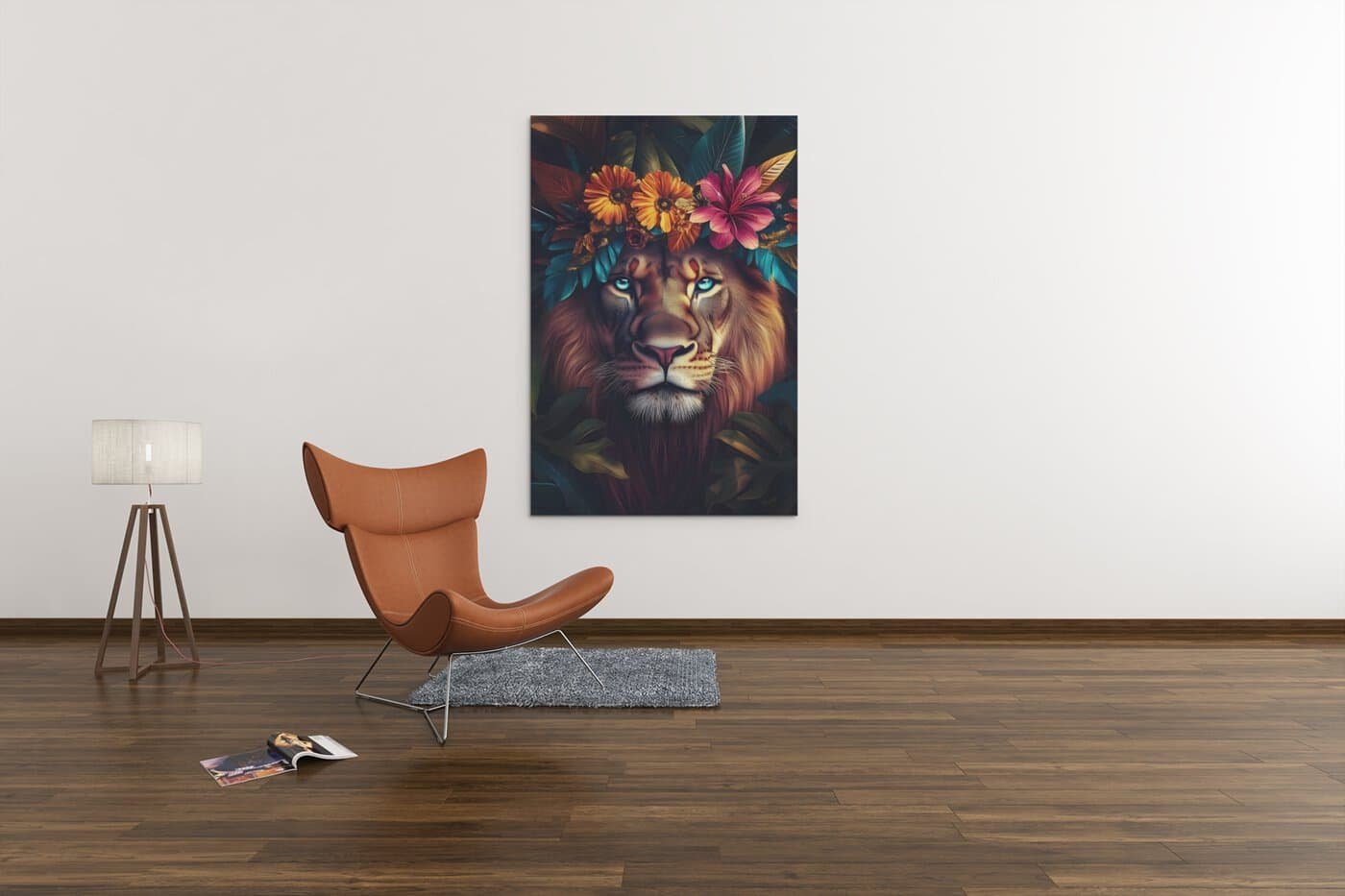 ALIVA 1424 leeuw en bloemen canvas schilderij c