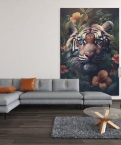 ALIVA 1426 tijger tussen bloemen canvas schilderij a