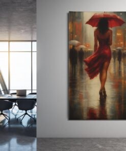ALIVA 1427 romantische stadsscene vrouw met rode paraplu op canvas c