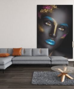 Vrouw en Kleurrijke Make-up Canvas Schilderij - Afbeelding 4