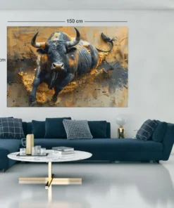 ALIVA-1431-stier-zwart-goud-canvas-schilderij-e