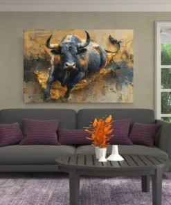 ALIVA 1431 stier zwart goud canvas schilderij g