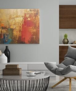 ALIVA 1444 abstract goud en rood canvas schilderij b