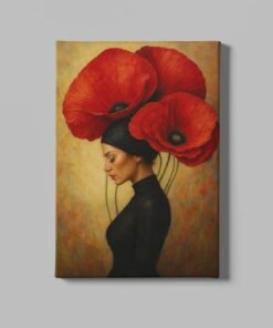 Rode Klaprozen Vrouw Canvas Schilderij